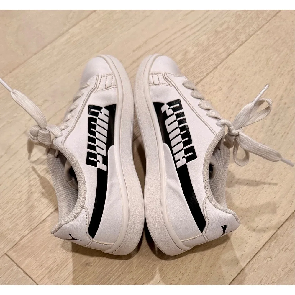 Puma Smash v2 Max Kids Sneakers White Black Low Top Athletic Shoes 373805-02 12C - Picture 5 of 8